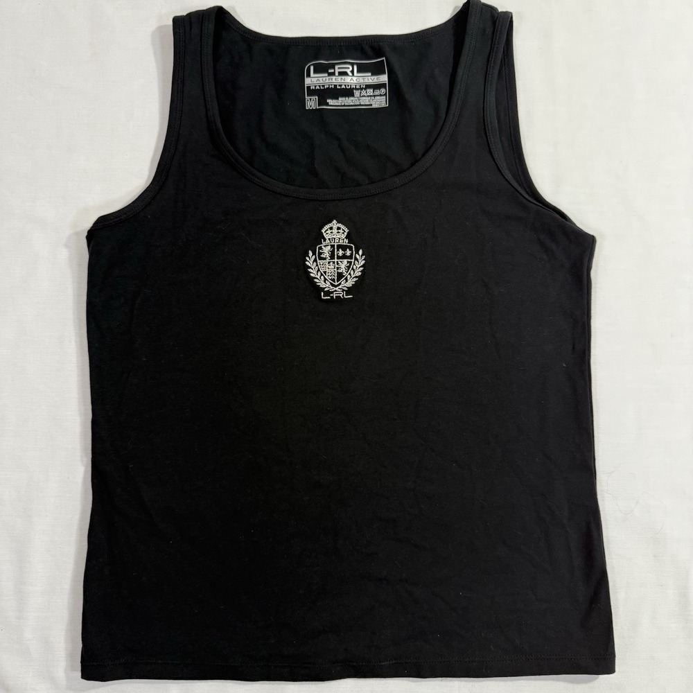 Lauren Active Ralph Lauren Black Tank Top Women's Sz M 96% Cotton Workout Sport